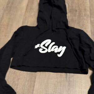 Black #Slay Cropped Hoodie